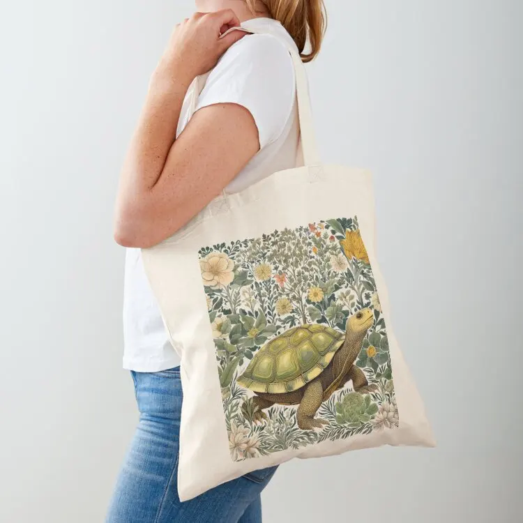 

cute green turtle in vintage retro design Tote Bag eco bag folding tote bag men Shopping bags Women's shopping