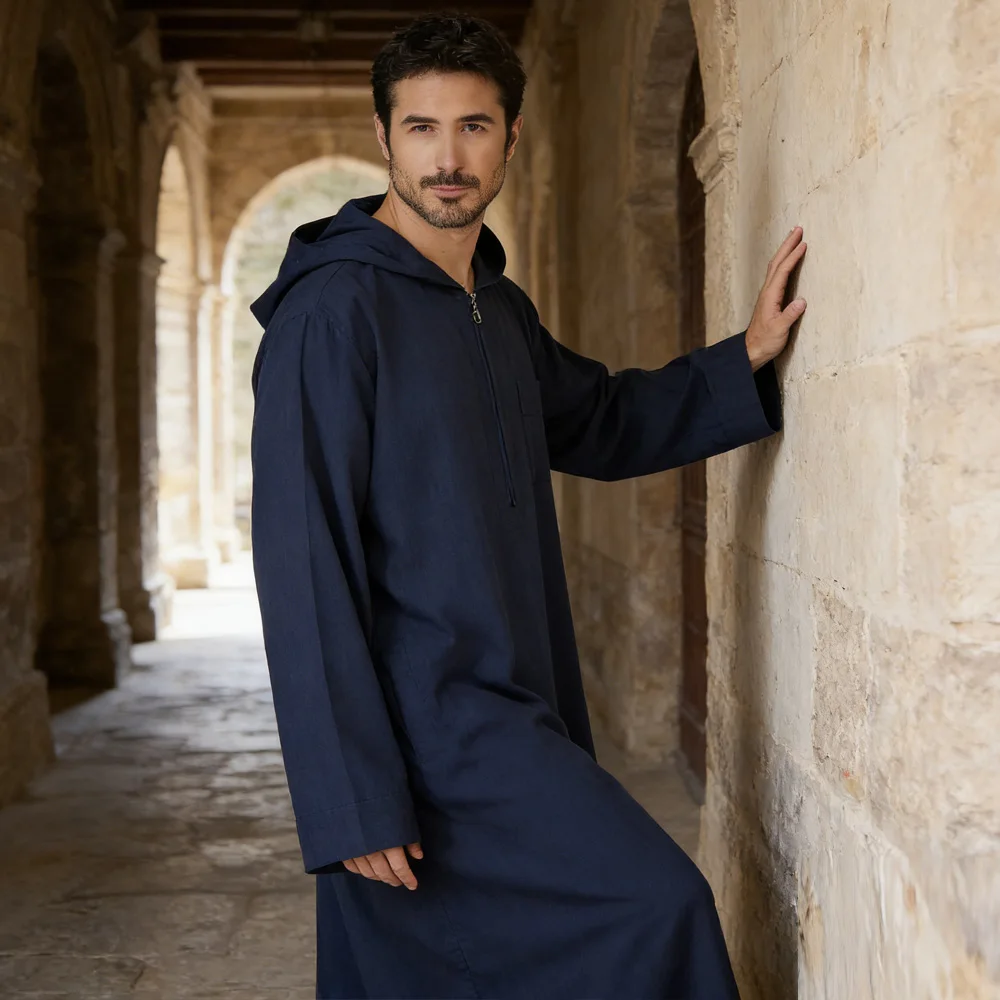 

Eid Djellaba Muslim Arab Men Jubba Thobe Thawb Caftan Daffah Dishdasha Islam Clothes Turkey Kaftan Dubai Abaya Hooded Robe Dress