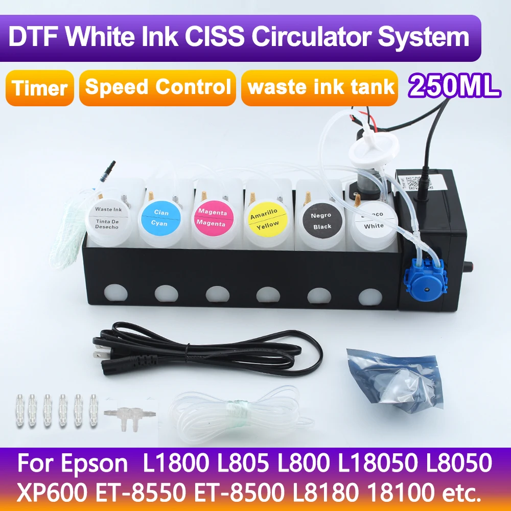 

ET8550 L18050 250ML DTF White Ink Circulation CISS System with waste tank For Epson L18050 ET8500 L8180 18100 Circulator