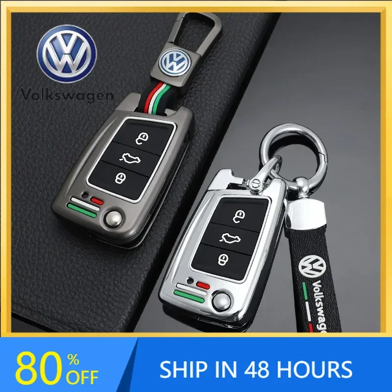 

2026 Hot For VW VOLKSWAGEN Zinc Alloy Silica gel Car Flip Key Case Full Cover Fob Shell For VW Volkswagen Golf 7 MK7 Tiguan MK2