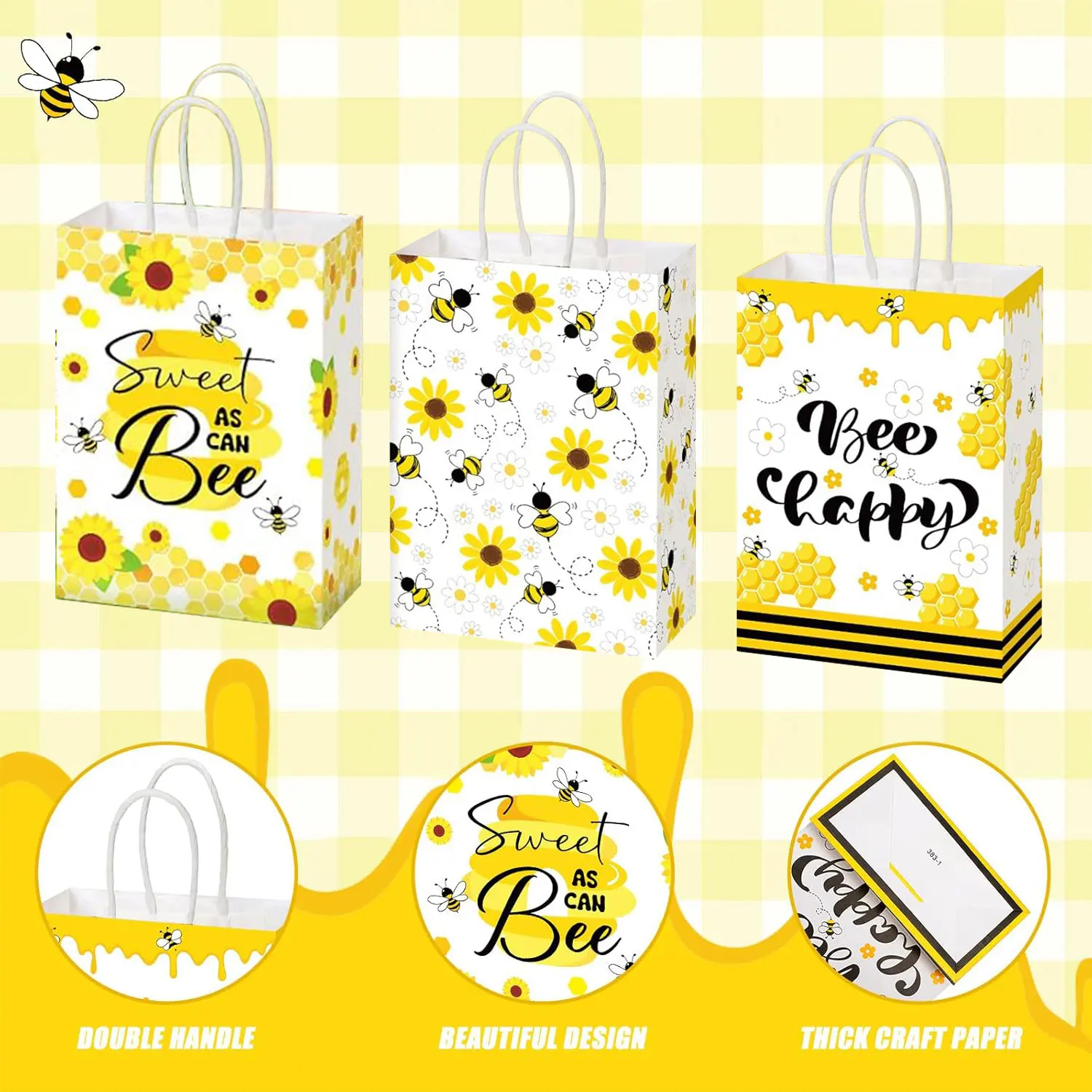 12/24 Stück Honigbienen-Geschenktüten mit Griffen, Bienenpapier, Süßigkeiten-Goodie-Beutel für Partygeschenke für Party-Dekoration, Geburtstag, Babyparty-Versorgung – Detail 4