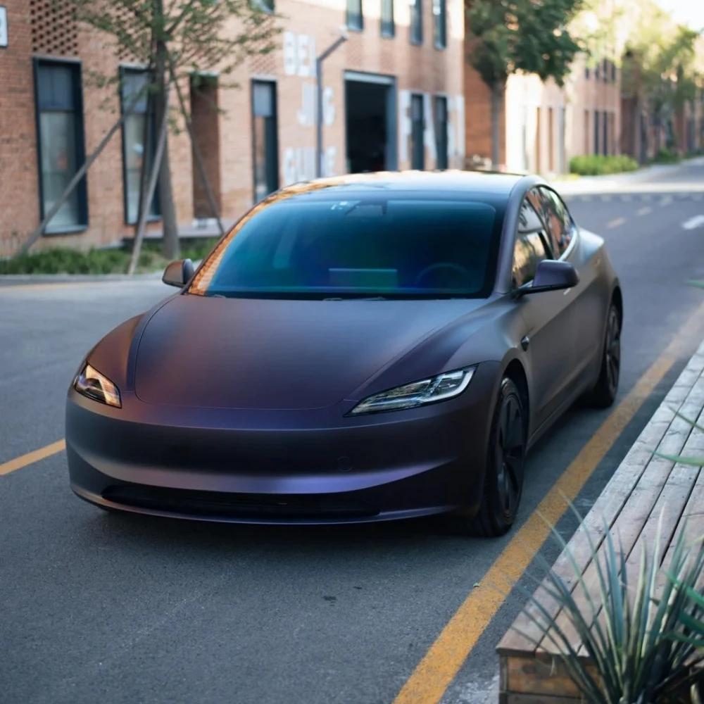 

DIY Matte Black Purple For Tesla Model 3 Highland 2024 2025 Pre-cut PPF Color Change Film PET Paint Protection Film Anti-Scratch
