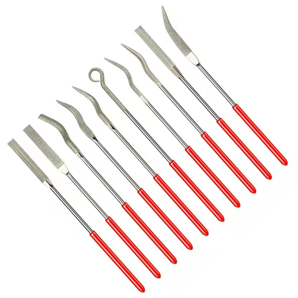 10 Pcs Deburring Tool Shaped File Handcrafts Polishing Ceramics Flat Files for Woodwork Red Carving Grinding Riffler