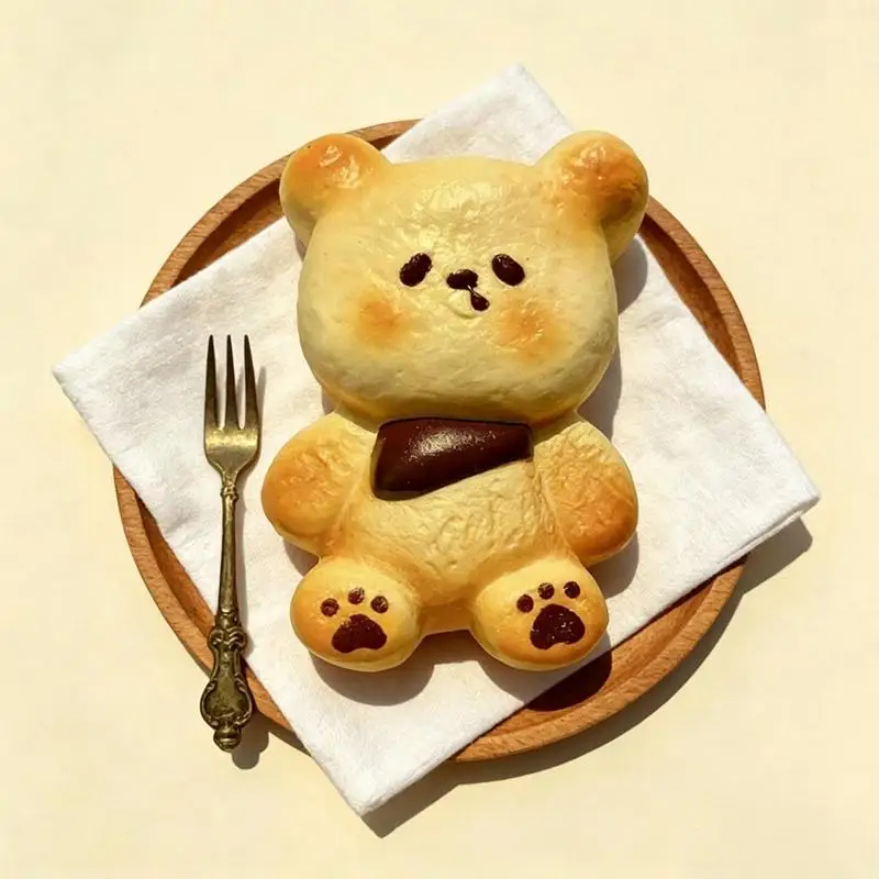 Cute Bear Bread  With Soft Slow Rising Texture And Realistic Baked Look For Stress Relief Kid Gift Home Office Desk Decor