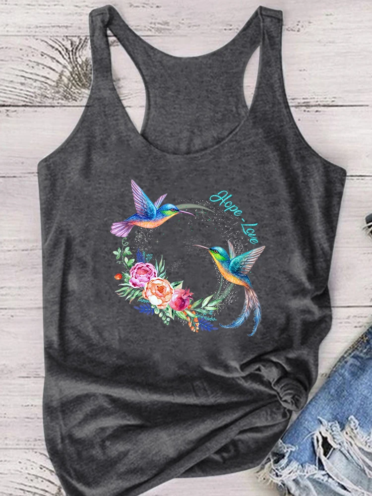 Seyoushy Bird of Peace nadzieja z miłosnym nadrukiem Tank Top kobiety bez rękawów moda damska letnia koszulka koszula Harajuku luźne koszulki Femme