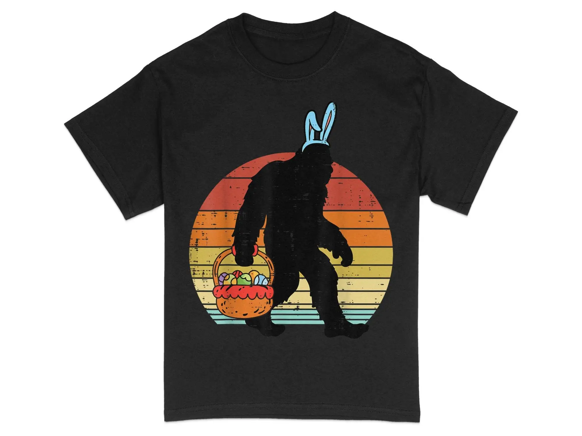 

Винтажная футболка с силуэтом пасхального кролика в стиле ретро, повседневная одежда на весну и праздник с закатом