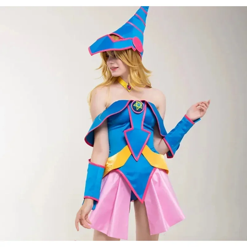 يو جين أوه أنيمي! أوه! زي تنكري ساحر مظلم Yu Gi Oh للنساء ، فستان مثير ، قبعة ، زي ، هالوين ، كرنفال ، لعب الأدوار ، شعر مستعار ، شعر مستعار