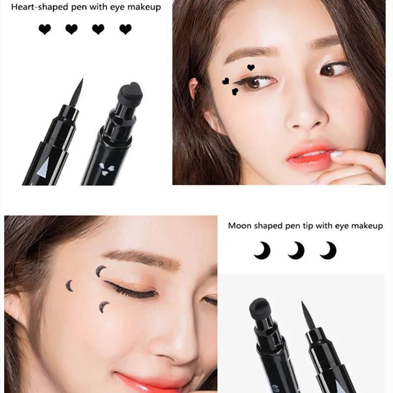 Double-Head Eyeliner Stamp Liquid Eyeliner Black Eye Liner Pen Moon Star Heart Eye Makeup Waterproof Eyes Cosmetics Maquillaje