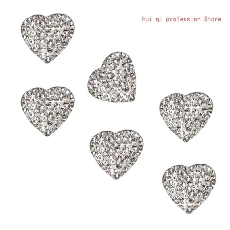 6pcs Car Interior Crystal Heart Stickers Stylish Glittering Designs Vehicle Dashboard Stickers for Various Models