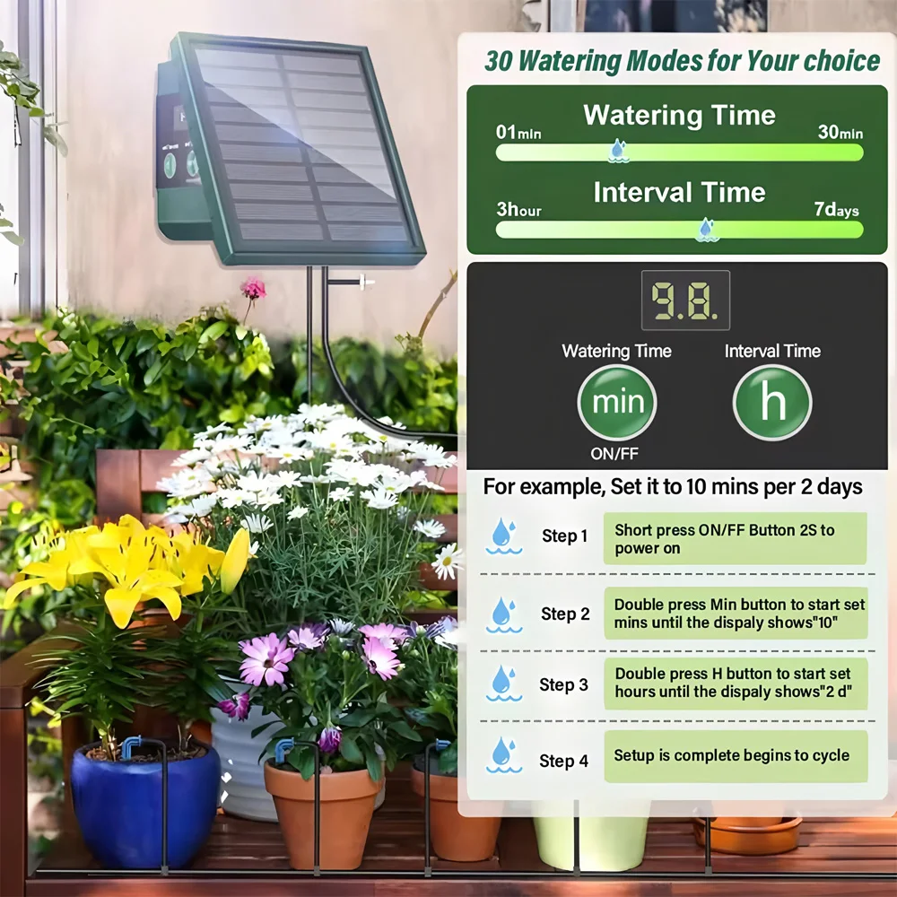 1pc DIY Solar-Powered Automatic Drip Irrigation System  for Raised Beds Greenhouses Vegetable Gardens Balcony Hanging Plants