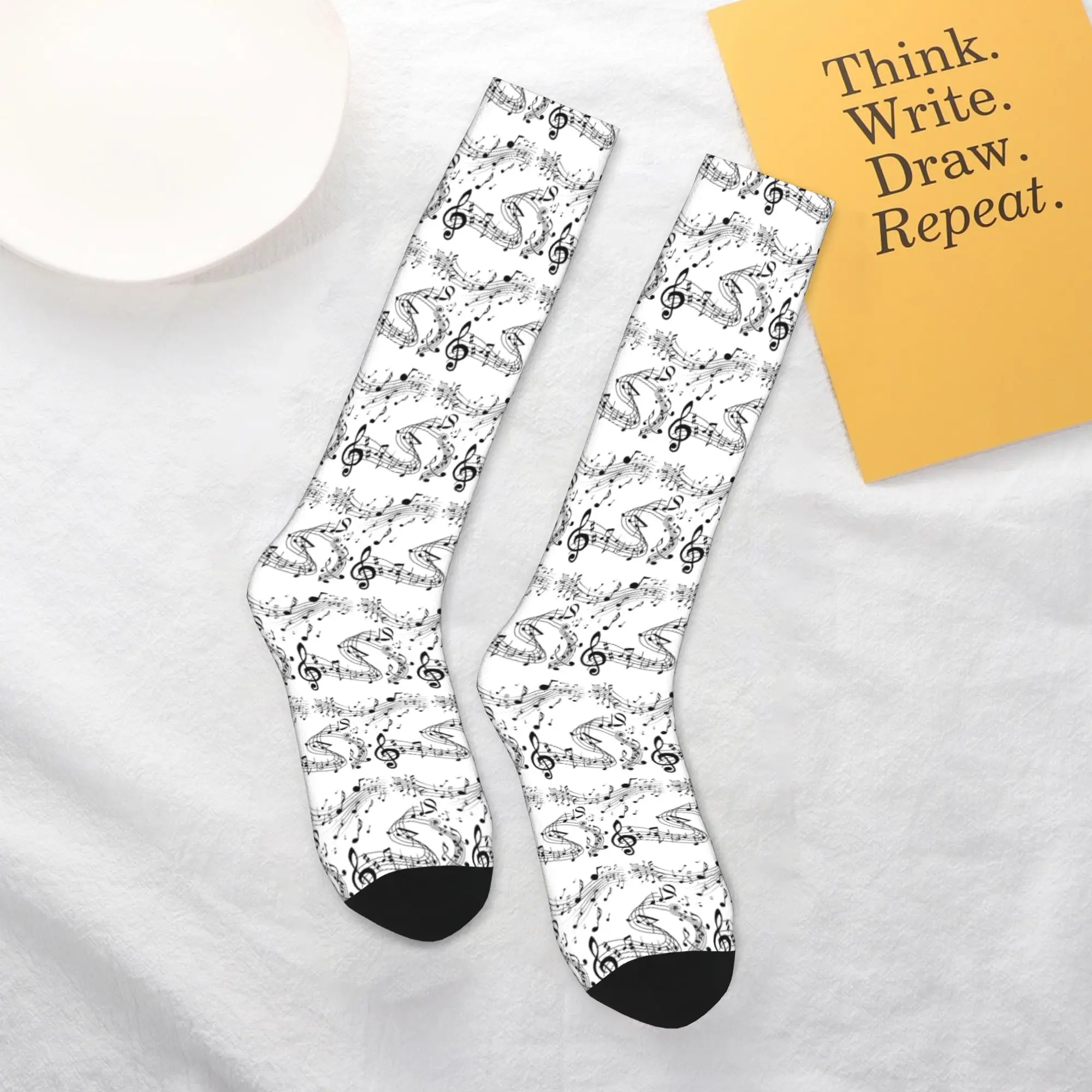 

All Seasons Crew Stockings Abstract Piano Keys With Musical Notes Socks Harajuku Crazy Long Socks Accessories for Men Women