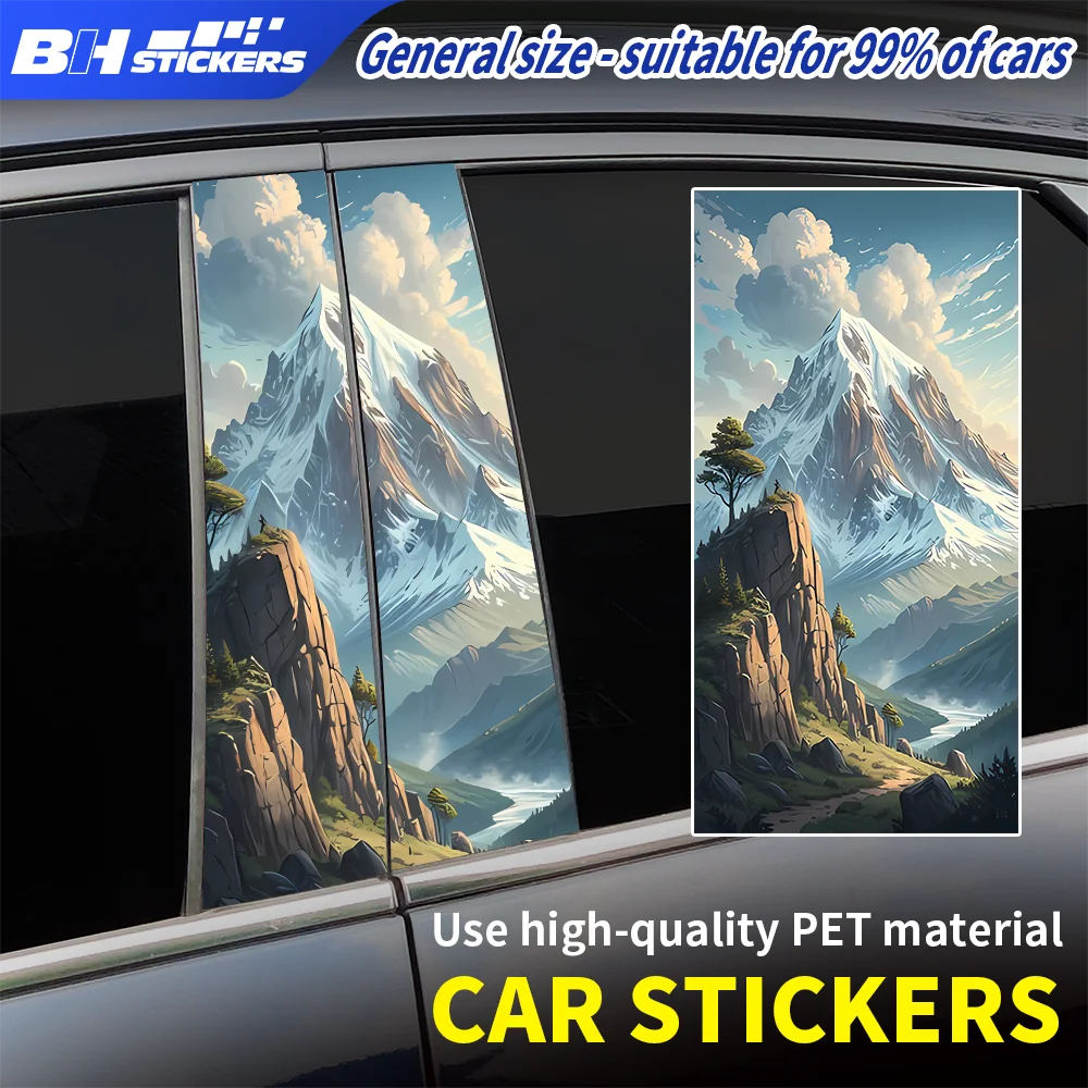 

Snow Mountain Car Sticker B-Pillar Nature Landscape Decal Waterproof Vinyl Adventure Forest Auto Body Decoration Accessories