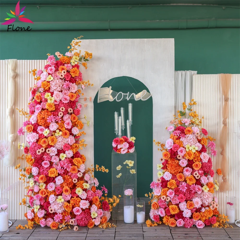 

Decoration Wedding Birthday Party Silk Artificial Flower arrangements Big and Small Hot Pink Orange Flower Rows Decor FL2598