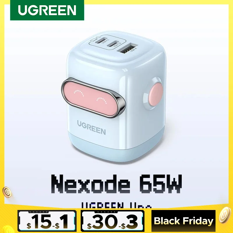 【US Plug】UGREEN 65W 30W GaN Charger Robot Design PD3.0 QC4.0 3.0 PPS Fast Charger for iPhone 16 15 14 Pro Macbook Laptops Tablet