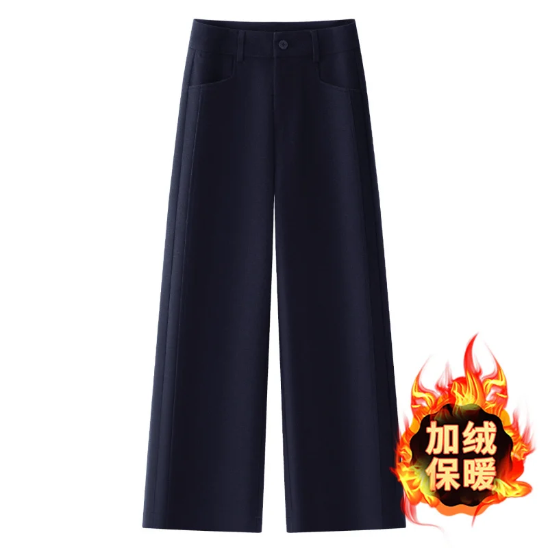 بنطال كاجوال بني للنساء والشتاء، مبطن بالصوف، سميك، دافئ، كسول، سروال بدلة، مستقيم الساق Tr #4