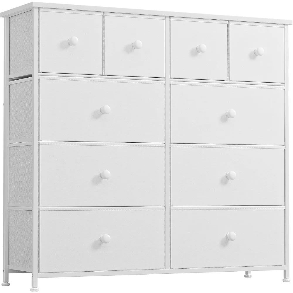 

10 Drawer Dresser for Bedroom Faux Leather Chest of Drawers Fabric Dresser with Wooden Top Storage Organizer Unit for Living Ro