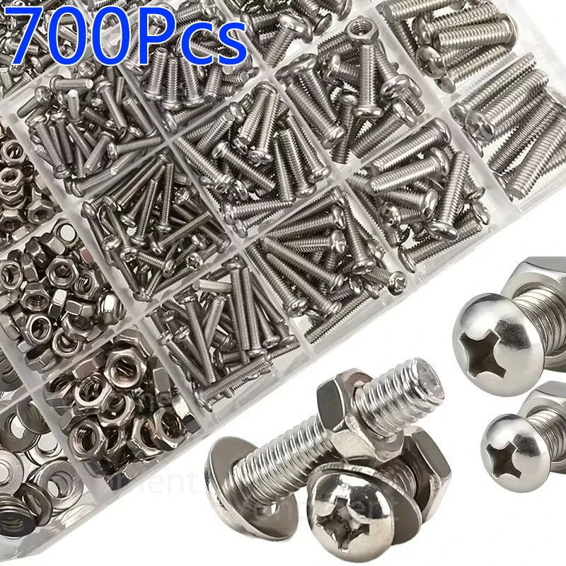 Kit de Herramientas de Surtido de Tornillos y Tuercas Hexagonales de Acero Inoxidable, Tamaños M2 M2.5 M3 M4 M5, Juego de Fijaciones y Pernos, 320/700 Piezas