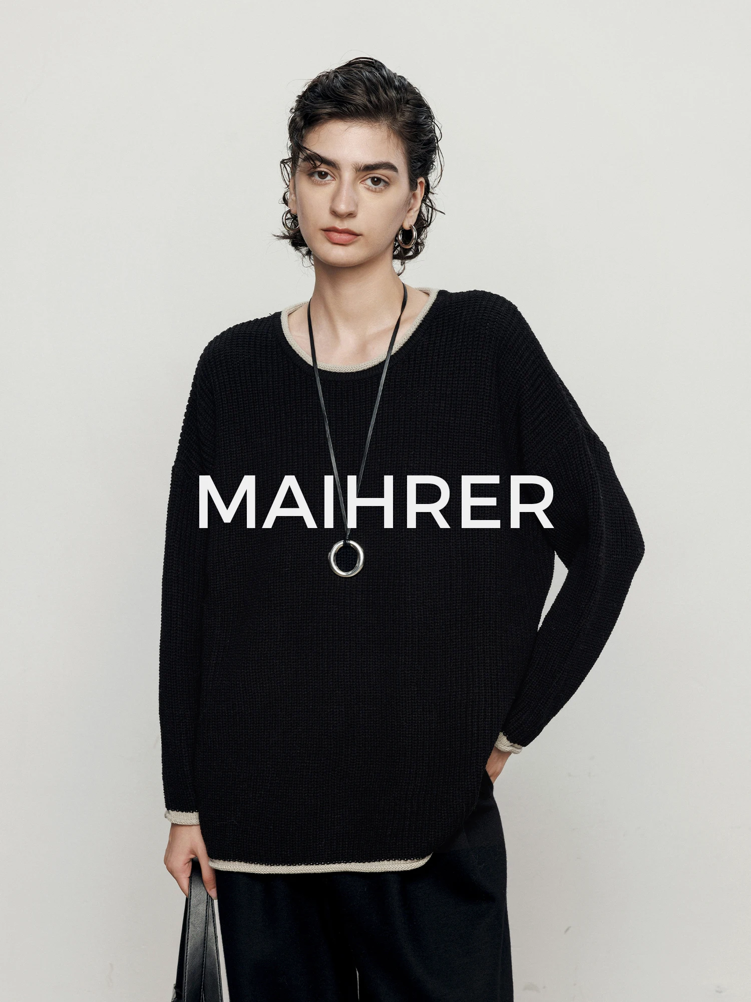 

Женский вязаный свитер Bla Lazy Sle с круглым вырезом, осенне-зимняя новинка, модный повседневный свободный крой