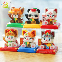 HUIQIBAO Cute animal Mini Lucky Cat for Wealth Fortune Micro Model Building Block Cartoon Diamond Pets Bricks decoration Toys