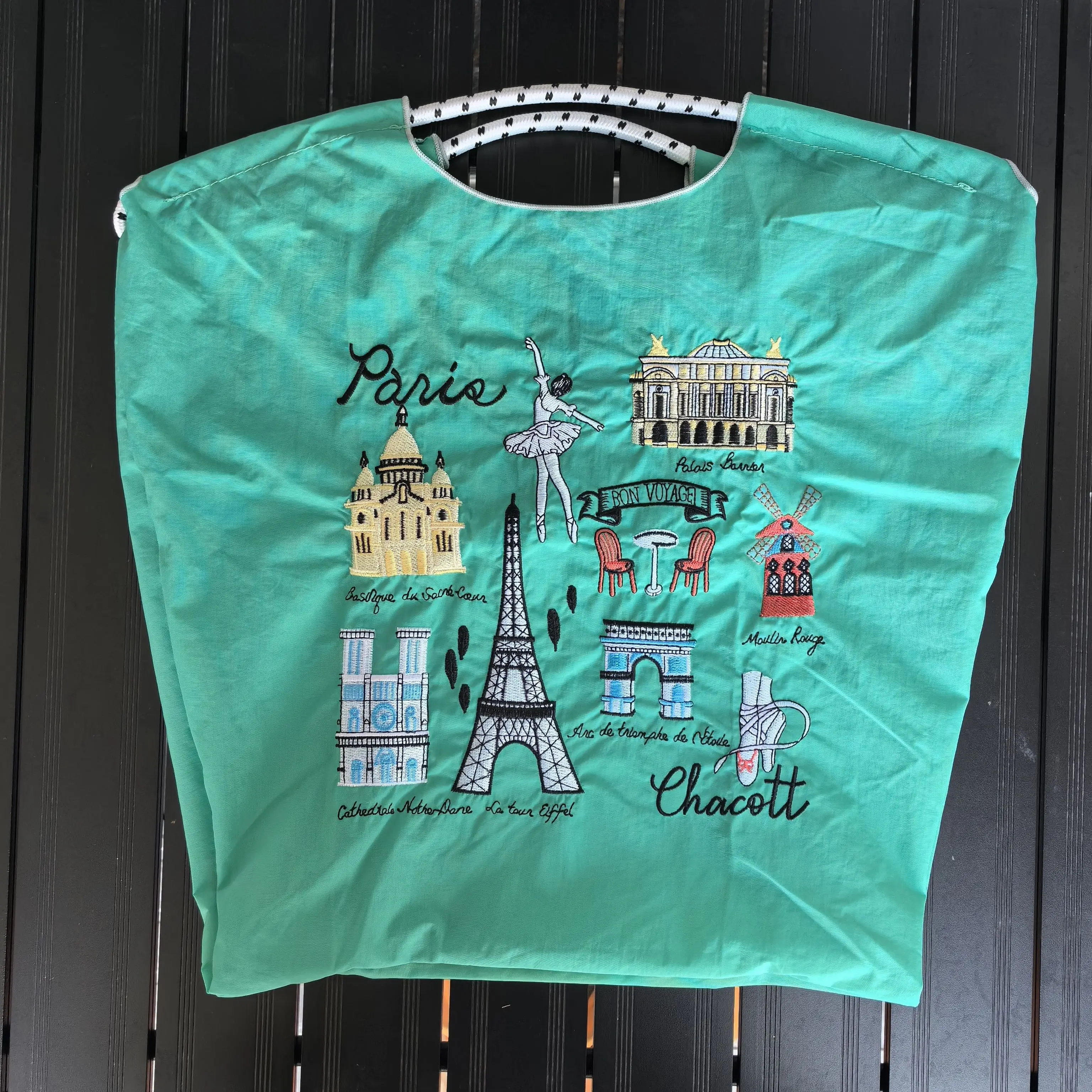 Paris-Themed Large Capacity Embroidered Tote Bag, Summer Beach Vacation Shoulder Bag, Lightweight Nylon Everyday Handbag