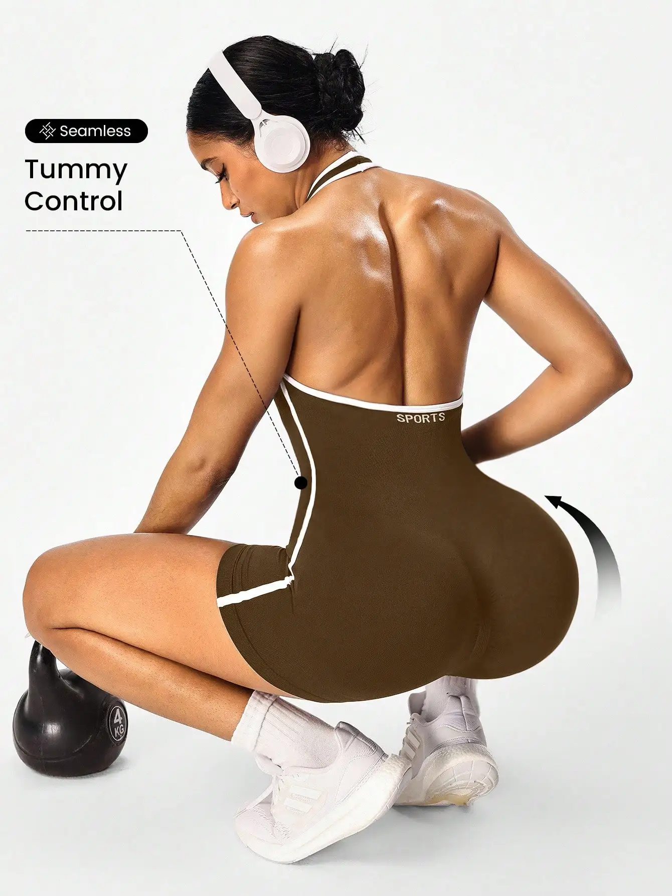 Yoga-Jumpsuit zum Überkreuzen über der Brust mit Farbblock-Design, rückenfreier Trainings-Jumpsuit für Damen, Oberbekleidung für grenzüberschreitendes Fitness-Training und – Detail 4