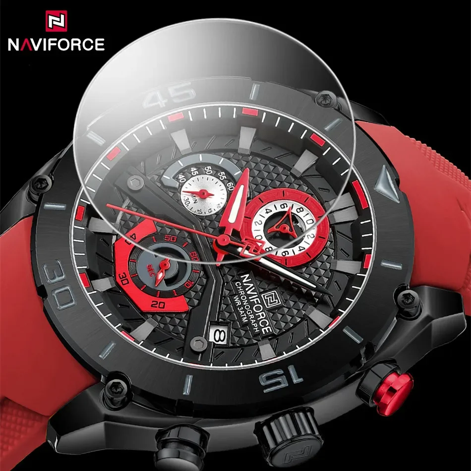 Naviforce 2024 Merk Origineel Herenhorloge Drie Kleine Wijzerplaten Waterdichte Siliconen Band Lichtgevende Klassiekers Quartz Polshorloge