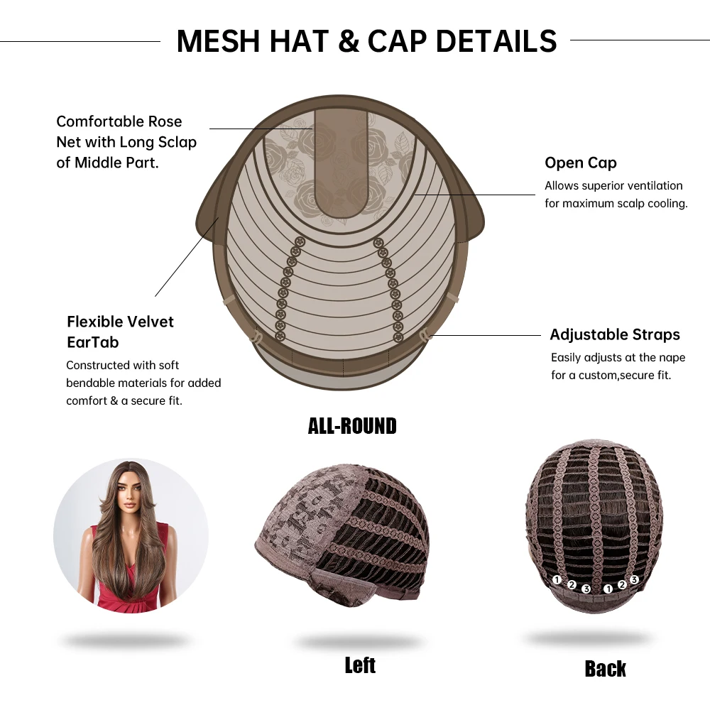 Brown Natural Long Straight Synthetic Hair Wig Middle Part Brown Mixed Color Wigs for Women Daily Party Use Heat Resistant Fiber