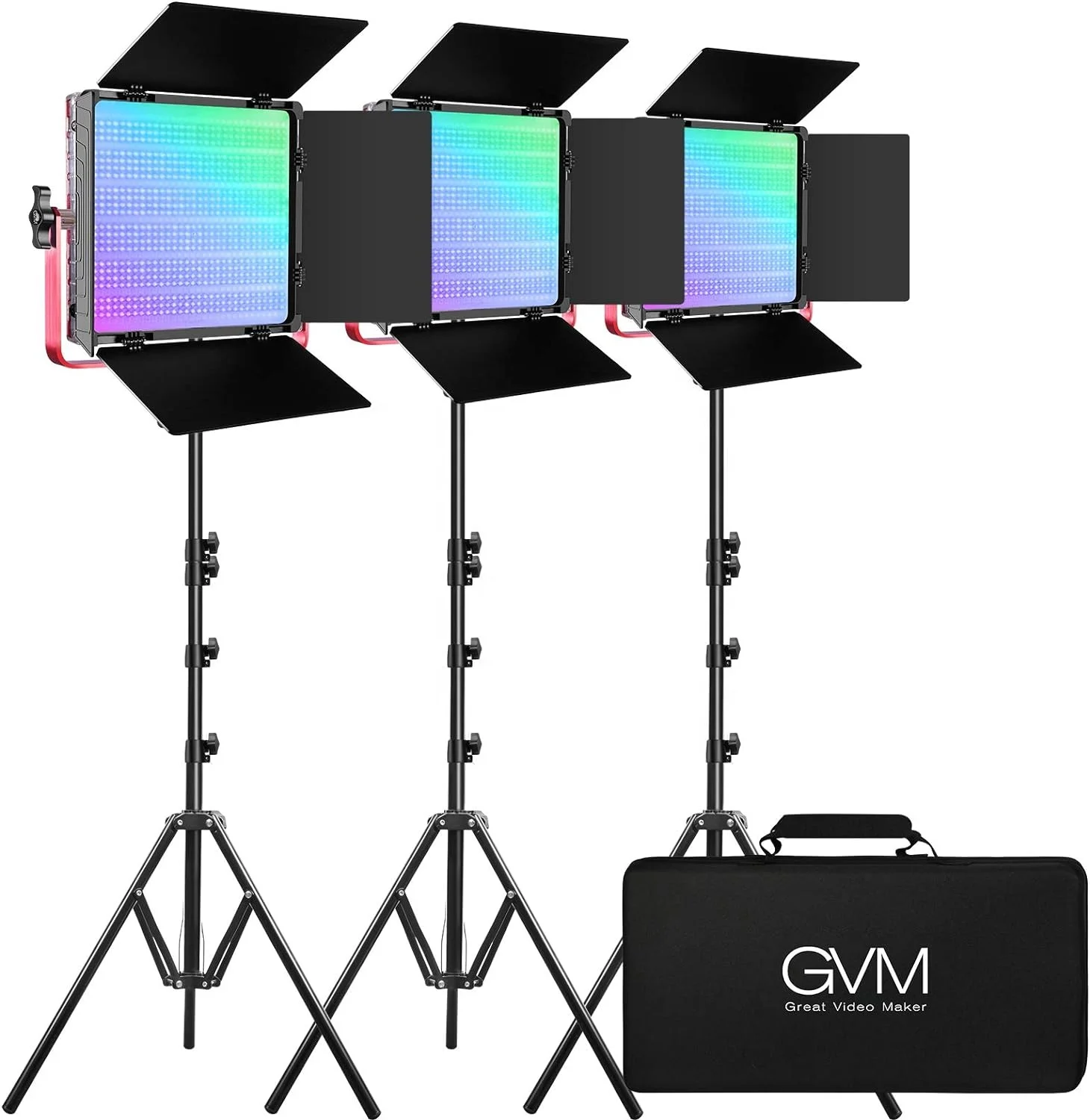 GVM RGB LED Video Light, 50W Video Lighting Kit with APP Control, 1200D Photography Lighting kit for YouTube Studio, 3 Packs