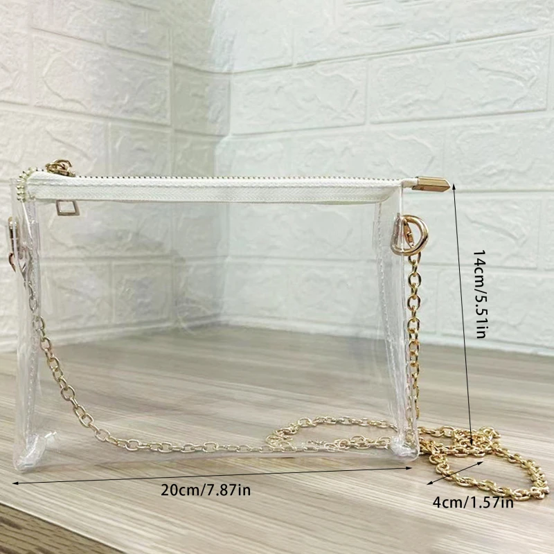 Clear Crossbody Purse Bag Stadium Approved PVC Transparent Messenger Bags Gold Chain Strap Sac For Women Ladies