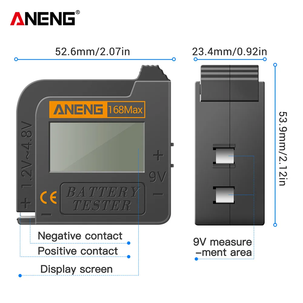 ANENG 168Max Digital Battery Universal Tester AA/AAA/1.5V/9V/C/D 3.7V Lithium Battery CR2032/LR44 Button Battery Testing Tools
