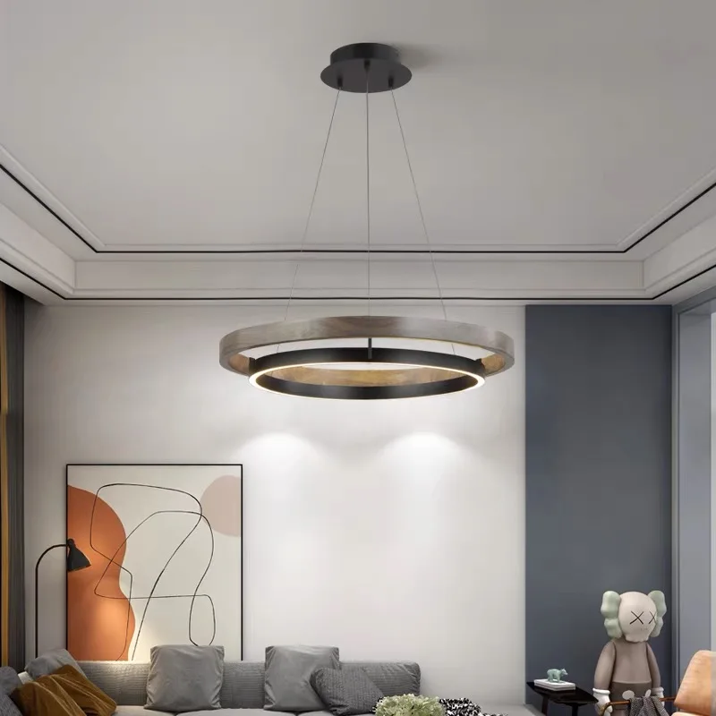 simples e moderno novo chines cor da grao de madeira luzes pendentes sala estar jantar estudo anel lustre led lampada pendurada 01