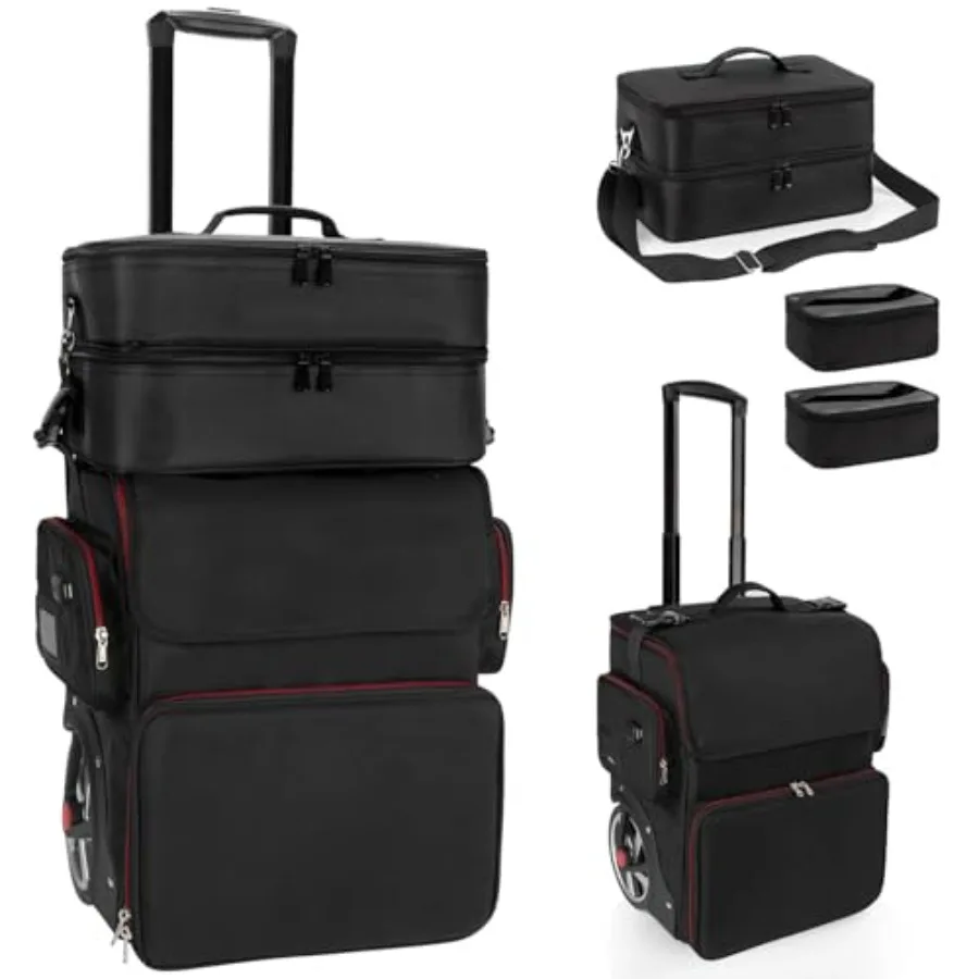 

Большой кейс для косметики с отстегивающимся чехлом для парикмахера, термоизоляционная сумка для стилиста, многослойный органайзер для макияжа с защитой от ожогов