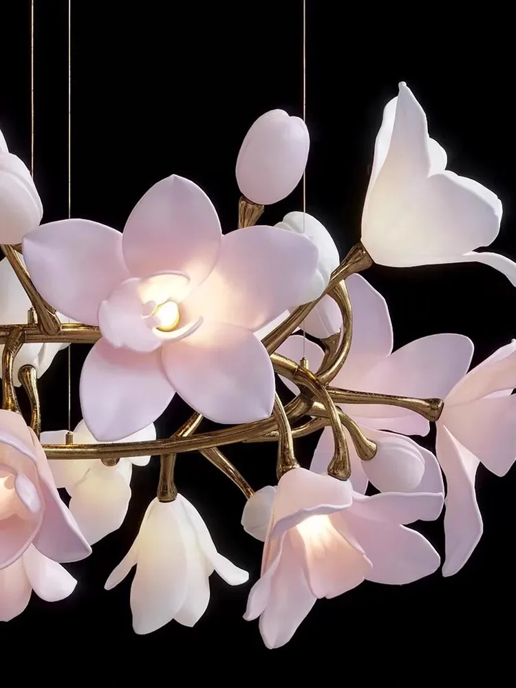 Imagem -04 - Modern Copper Magnolia Flower Chandelier Pendant Light Luxury Villa Sala de Estar Sala de Jantar Art Lamps 2023