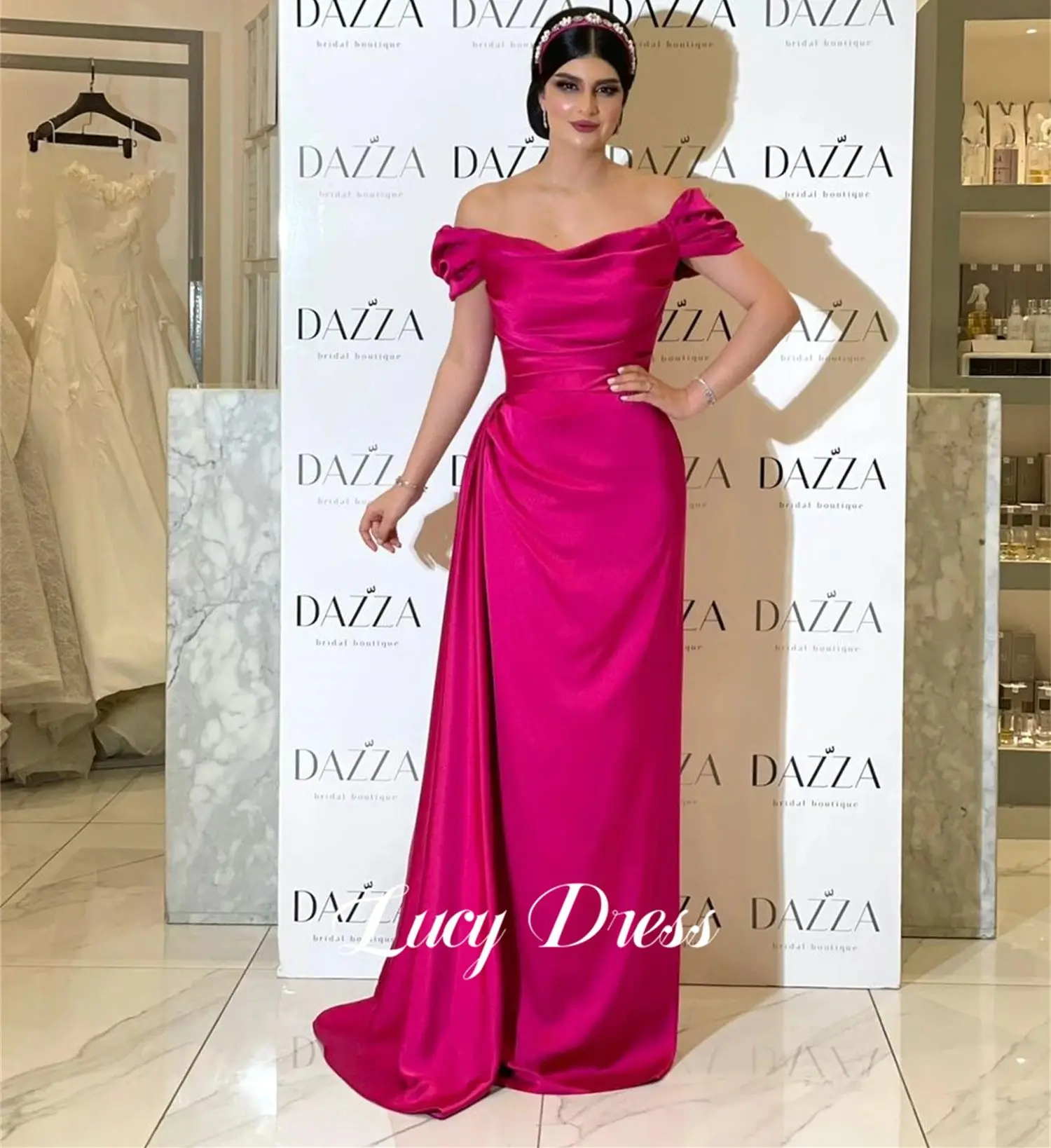 Lucy Mermaid Grace Evening Dress Party Eid Satin Rose Red Dresses on Sale Clearance Robe De Soiree Femmes Prom