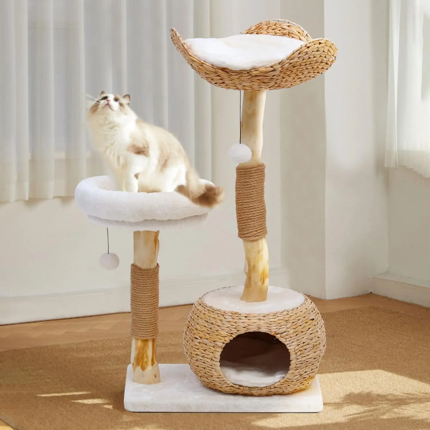 

Wooden Cat Tree, Modern Cat Tree Tower with Jumping Platforms, Baskets, Cat Condo, 40" Scratching Posts