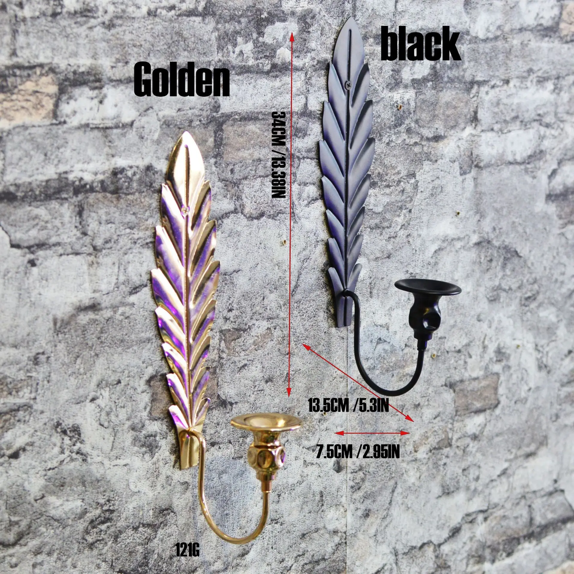 Wrought Iron Wall Candle Holder Long Leaf Design For Corridor Living Room Home Decor Vintage Candlestick Accessories