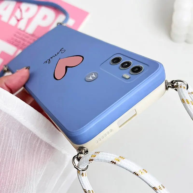 G60 Big Red Heart Lanyard Silicone Phone Case For Motorola Moto G60 G42 G62 G54 G30 G60S G40F G72 G34 G100 G22 G84 G24 G52 Cover