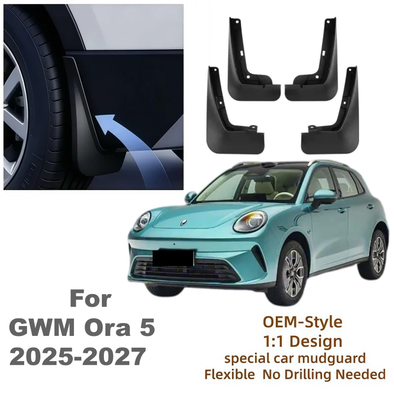 ABS Mud Flaps Splash Guards Mudguards Fenders Flap Guards Car Accessories For GWM Ora 5 2025 - 2027 Front Rear Anti-Scratch Se