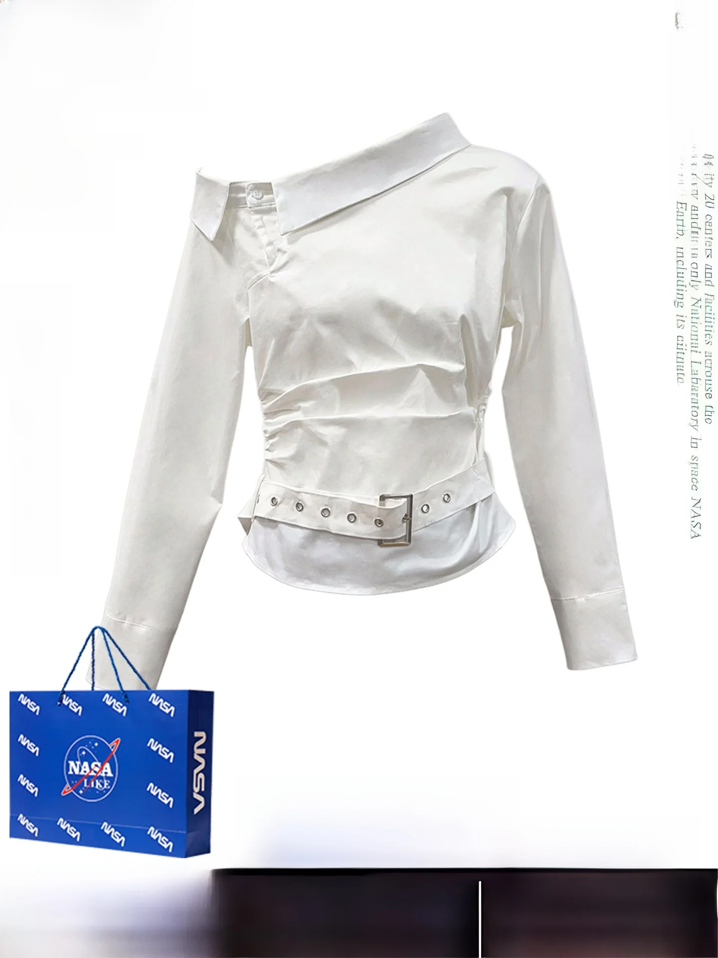 

Sexy ort oulder Pleated irt Women's Faion Slimming Top Ci Walk Long Sve Casual irt High Waist Slim Fit irt