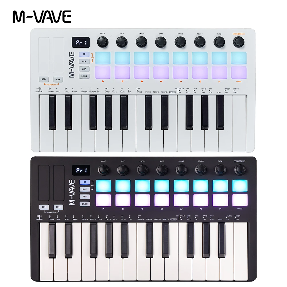 M-VAVE SMK-Ⅱ 25 Key MIDI Keyboard Controller With 16 RGB Drum Pads, Bluetooth Semi Weighted Professional dynamic keybed