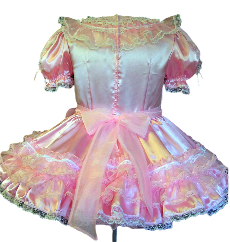 Fashionable French Maid Princess Dress Lockable Pink Satin Lace Lace Lace Sissy Uniform Role Play Costume Customization