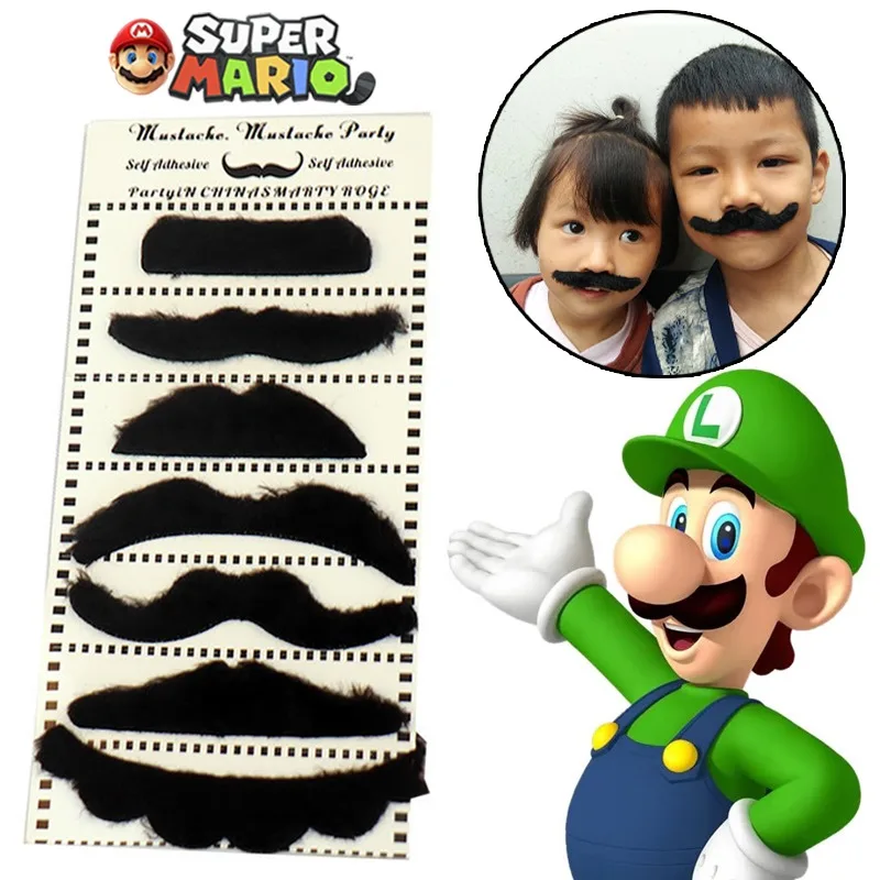 Super Mario Bros Cosplay Mustache Props Anime Party Supplies Mario Luigi Beard Children's Toys 7Pcs Set Performance Costumes