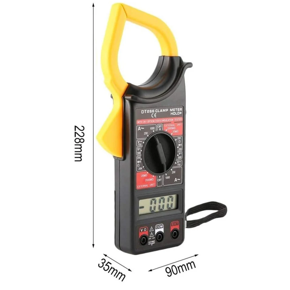 3 1/2 Digits LCD with a Max Reading of 1999 DT266 Digital Clamp Meter Multi Tester for Measuring Voltage Resistance Current