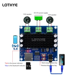 TDA7297 Bluetooth 5.0 Digital Amplifier Board 15W*2 Stereo Audio AMP Support TF Card 3.5mm AUX Jack For Speakers