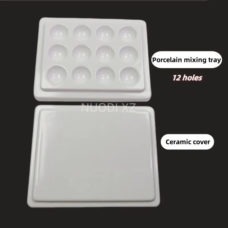 

1 PC Dental Porcelain Mixing Watering Moisturizing Plate 12 Slot Ceramic Palette with Cover for Glazing Work in Dental Lab