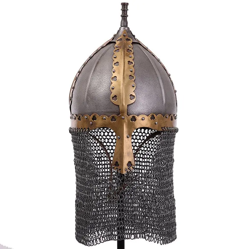 Russian Medieval Knight Steel Helmet with Chainmail Coif Heavy Armor Middle Ages Metal Helm Wearable Larp Historical Reenactment