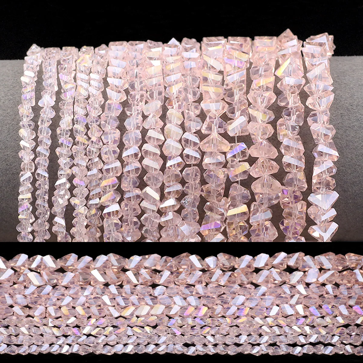 Rosa AB Farbe 4/6/8mm Dreieckige Facettierte Österreichische Kristall Glas Spacer Lose Perlen Für Schmuck Machen armbänder Halsketten DIY