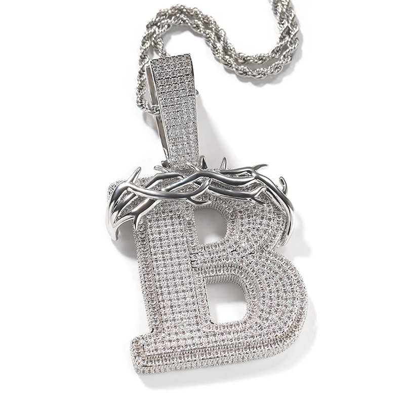 Hip Hop 5A+ CZ Stone Paved Bling Ice Out Big Thorn Letters Pendants Necklace for Men Women Rapper Jewelry Rose Gold Silver Color