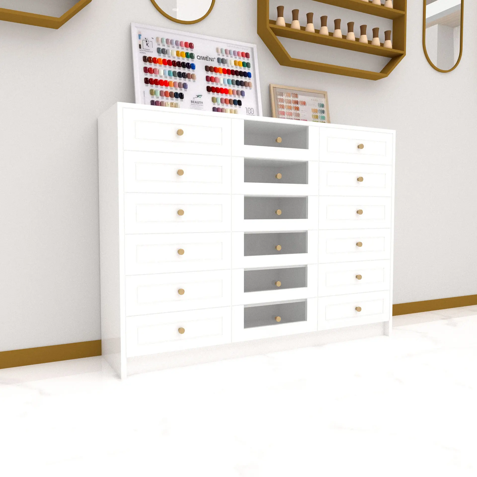 

Nail salon display cabinet shelf cosmetics European nail polish glue storage cabinet products floor storage wall