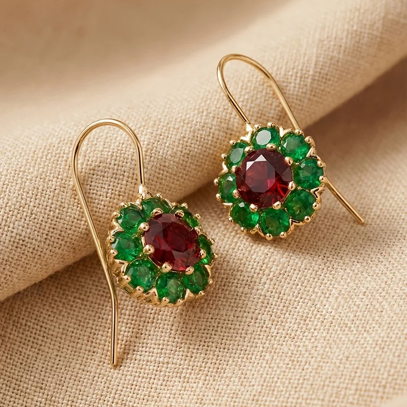 Green and Red Synthetic Zirconia Featuring Elegant Flower Pendants Earrings for Women Daily Parties Casual Vacations Jewelry